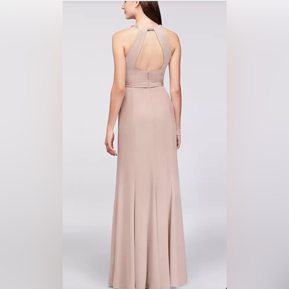 DAVID'S BRIDAL
Crepe Halter Bridesmaid Dress with Beaded Neckline - Picture 4 of 9